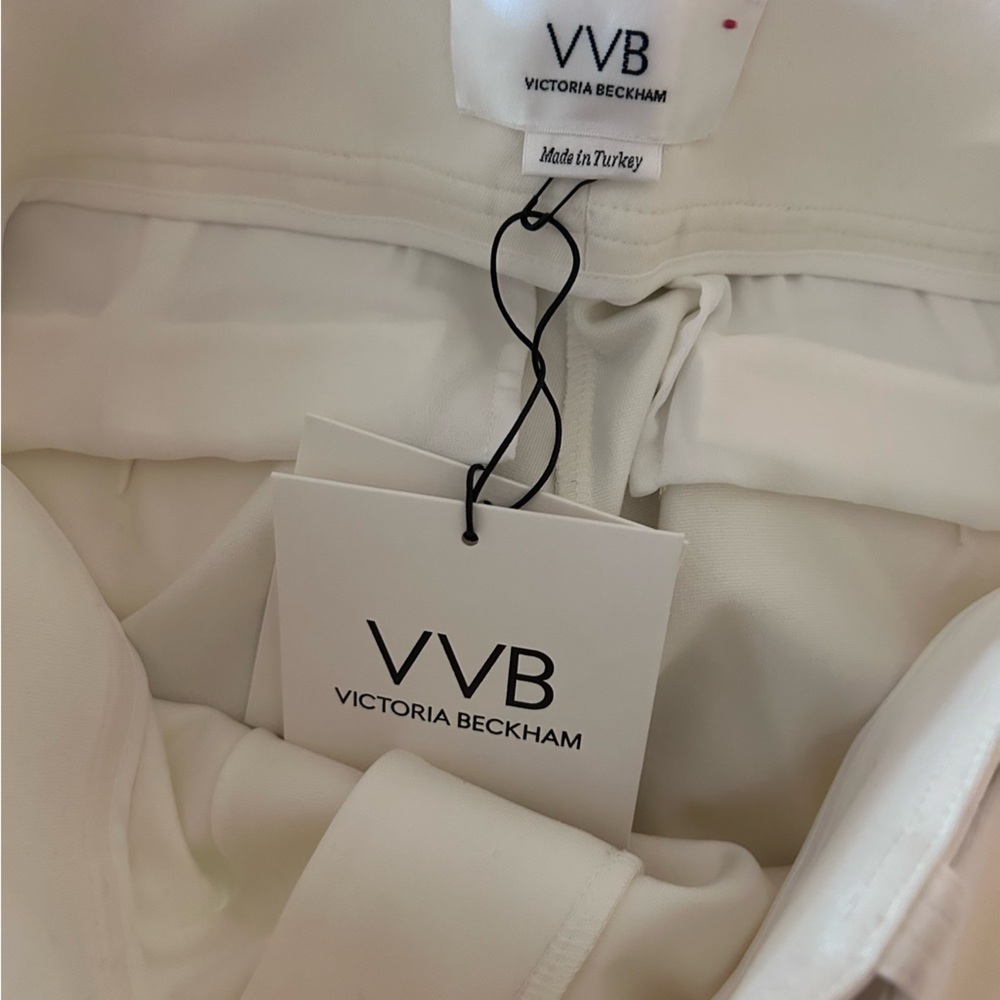 NWT VB Belted Wide‑Leg Stretch Ponte Pants in Ivory Victoria Victoria Beckham - Picture 6 of 14